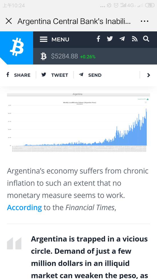 据LocalBitcoins最新数据显示，来自阿根廷的比特币交易量达到历史最高水平。