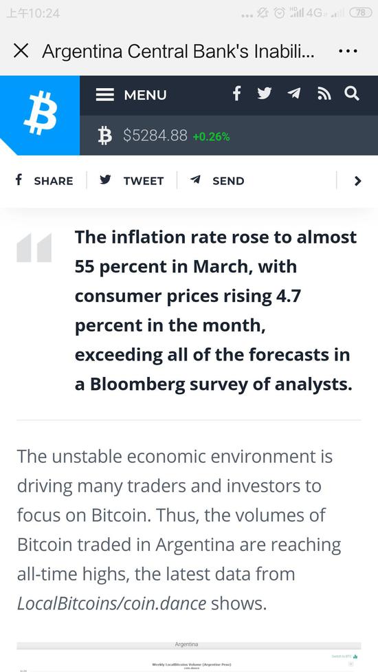 阿根廷通胀超54%投奔比特币 交易量创新高