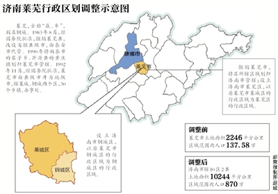 近日,国务院批复同意山东省调整济南市莱芜市行政区划