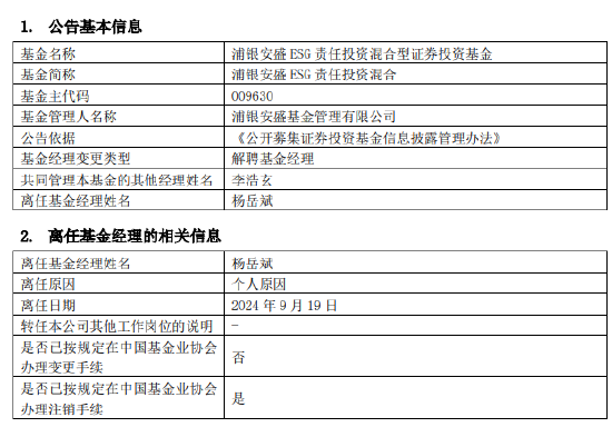 官宣！浦银安盛基金经理杨岳斌离任 (http://www.zjmmc.cn/) zjm 第2张