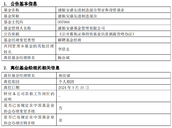 官宣！浦银安盛基金经理杨岳斌离任 (http://www.zjmmc.cn/) zjm 第1张