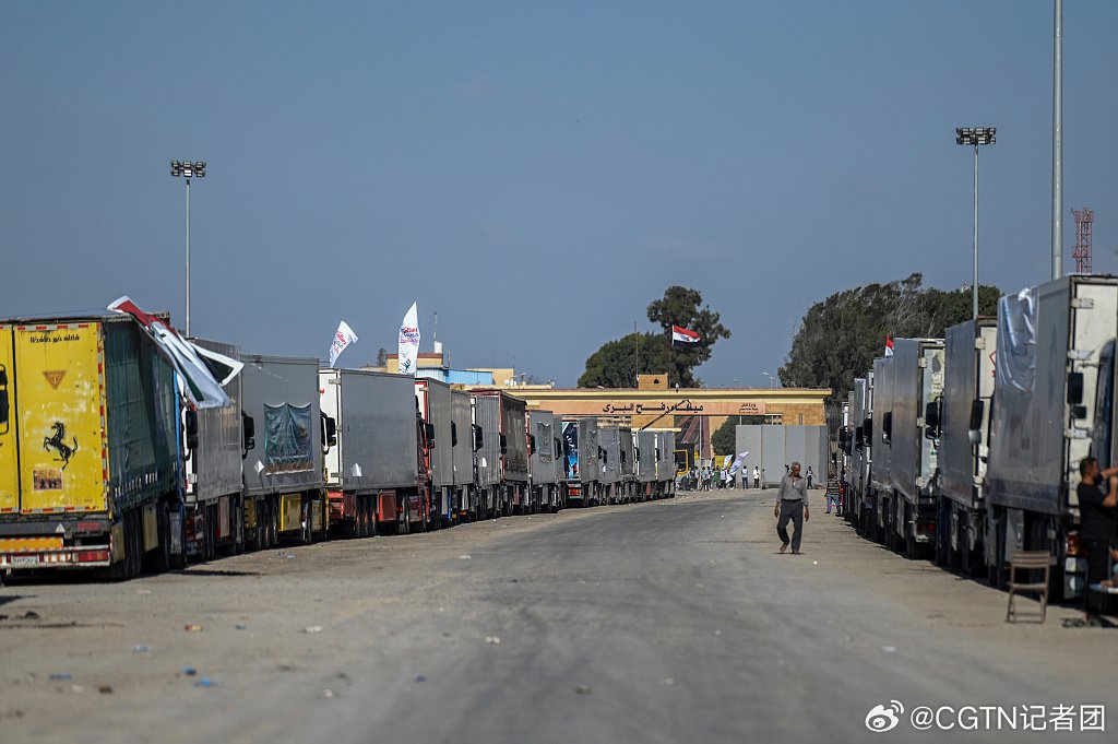 国际人道主义援助物资通过拉法口岸进入加沙
