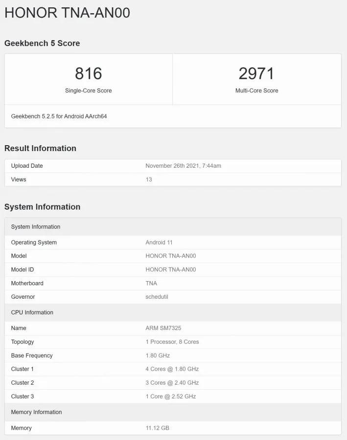 荣耀60现身跑分库：骁龙778G+芯片 Android 11系统 12GB内存 (http://www.sztjhome.com/) 手机 第1张