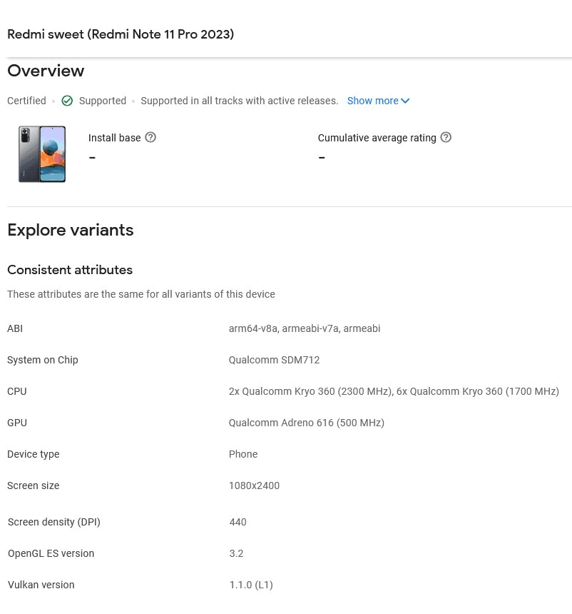 Redmi Note11 Pro（2023）现身谷歌Play，搭载高通骁龙712芯片 (http://www.ix89.net/) 手机 第1张