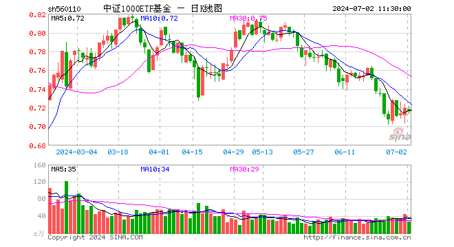 中证1000ETF基金（560110）跌0.56%，半日成交额1945.99万元