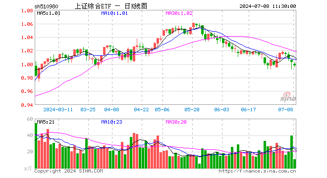 上证综合ETF（510980）跌0.50%，半日成交额1051.06万元