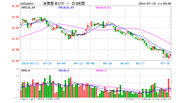 消费服务ETF（516600）涨0.41%，半日成交额9.00万元