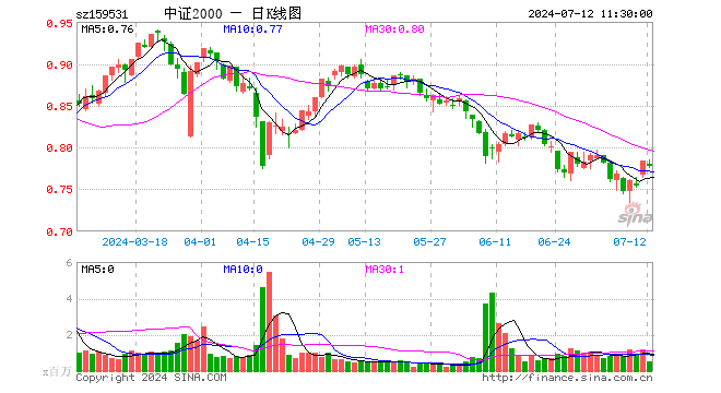 中证2000ETF（159531）跌0.89%，半日成交额3912.87万元