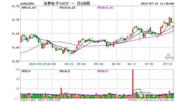 消费电子50ETF（562950）跌3.04%，半日成交额618.63万元