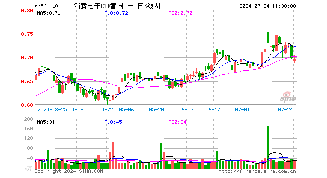 消费电子ETF富国（561100）跌0.29%，半日成交额2209.40万元