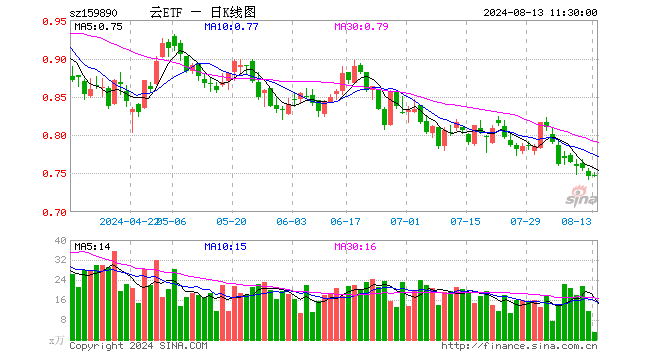 云计算ETF（159890）涨0.00%，半日成交额238.88万元