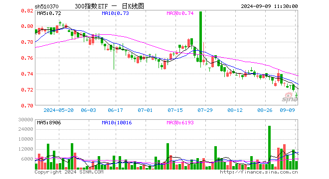 300指数ETF（510370）跌0.97%，半日成交额32.81万元