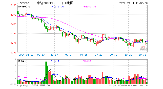 中证2000ETF（563300）跌0.53%，半日成交额4875.99万元