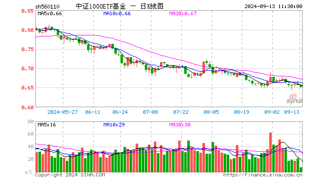 中证1000ETF基金（560110）跌0.61%，半日成交额445.92万元