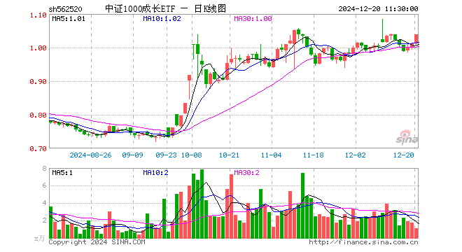 中证1000成长ETF（562520）涨2.57%，半日成交额113.11万元