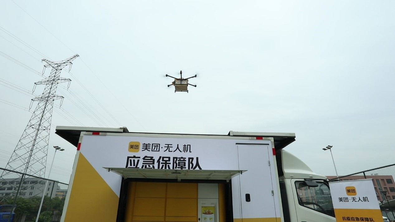 ▲美团无人机在杭州配送核酸样本