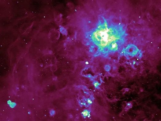 大麦哲伦星云中发现了最亮的星系外脉冲星。图源：Pennock