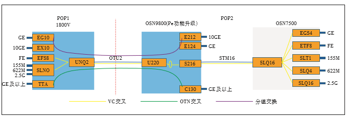 图4 PeOTN与OTN/SDH设备组网场景3