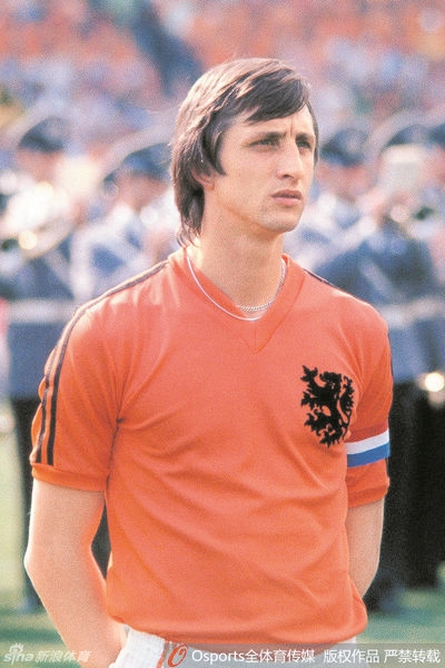 1974年世界杯，克鲁伊夫球衣上的“两道杠”。 深圳报业集团资料图片