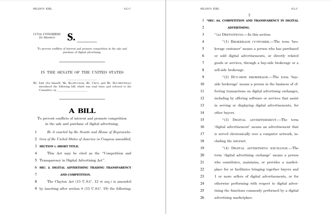 图表：《数字广告竞争与透明度法》提案第1、2页  