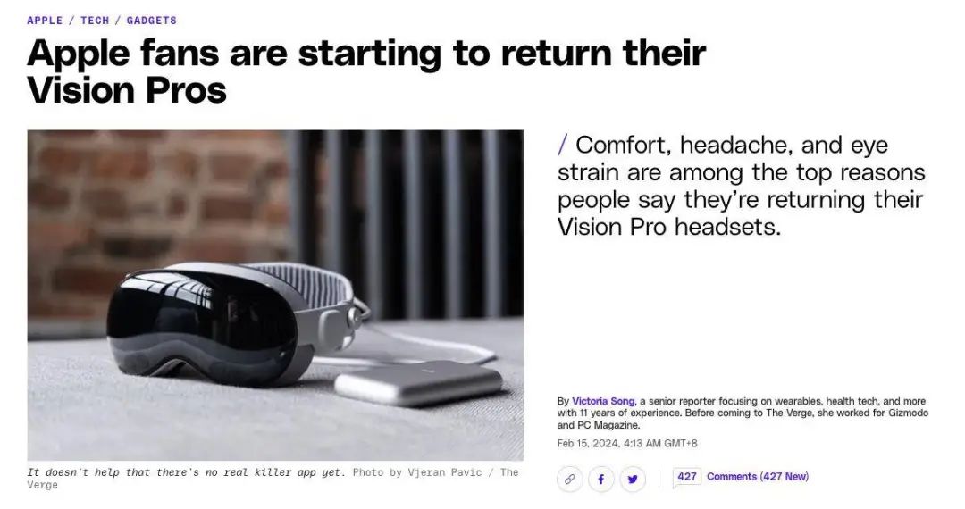 Vision Pro退货新闻｜图片来自：The Verge