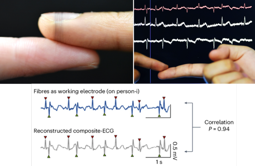 科学家研发微纳生物电子纤维，触碰手指即可读取他人心电信号，可用于智能健康和人机交互