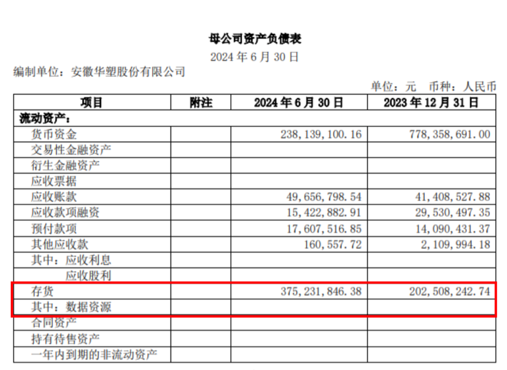 华塑股份2024年半年度报告母公司资产负债表