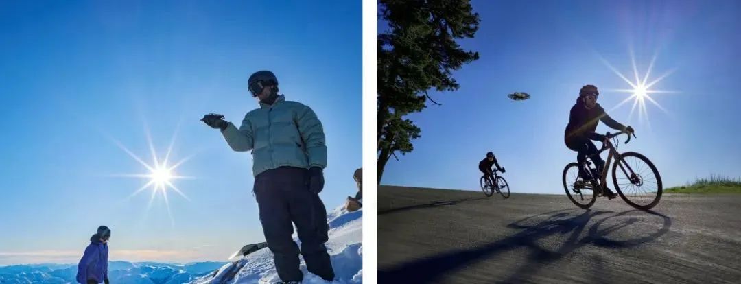 哈浮飞行相机在滑雪与骑行场景应用，图源企业