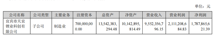 图 / 天宜锂业2023年主要财务指标