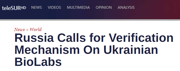 外媒：俄外长呼吁建立乌克兰生物实验室核查机制 这很重要！