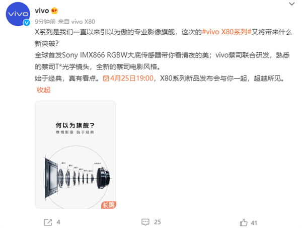 vivo X80系列影像细节公布：将全球首发索尼IMX866 RGBW大底