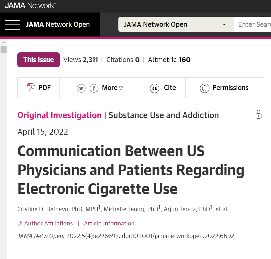 美国国立卫生研究院支持的最新研究证实：医生认为电子烟对重度烟民戒烟更有效