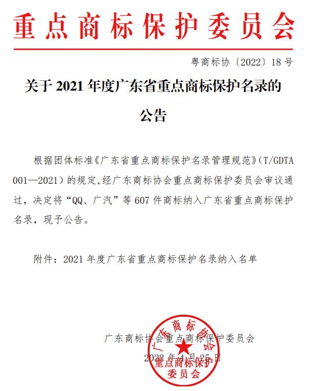 图注：广东商标协会重点商标保护委员会发布《名录》。