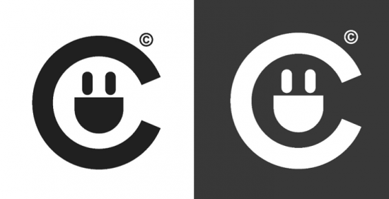 图：“C”标志及其黑底反白应用
