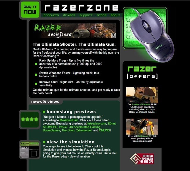 1999年的Razerzone.com。通过互联网档案的屏幕截图