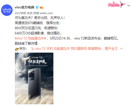 综合表现稳得一匹的vivo T2 官宣5月23日正式发布