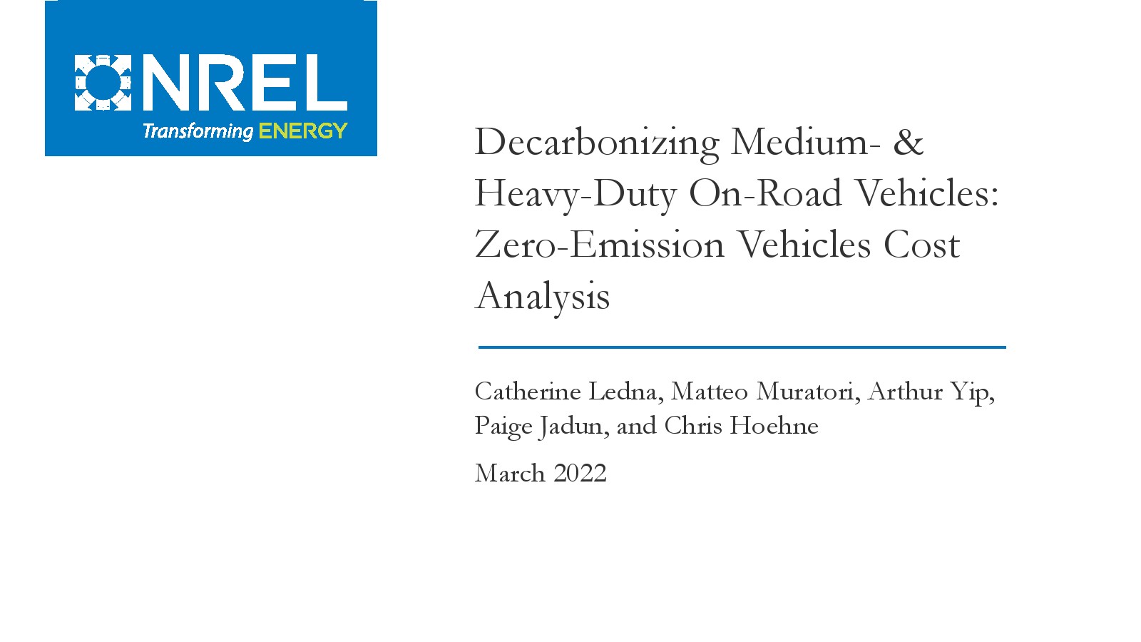 NREL：中型和重型公路车辆零排放成本分析