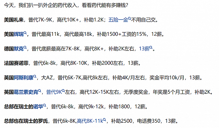 图 | 网上流传的部分外企“药代”的工资