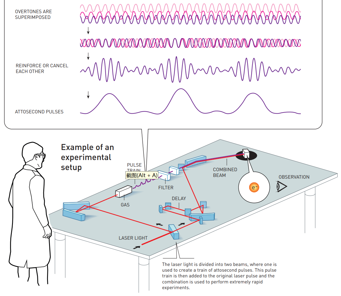 两束激光被用于产生阿秒脉冲和观测实验。图：Johan Jarnestad