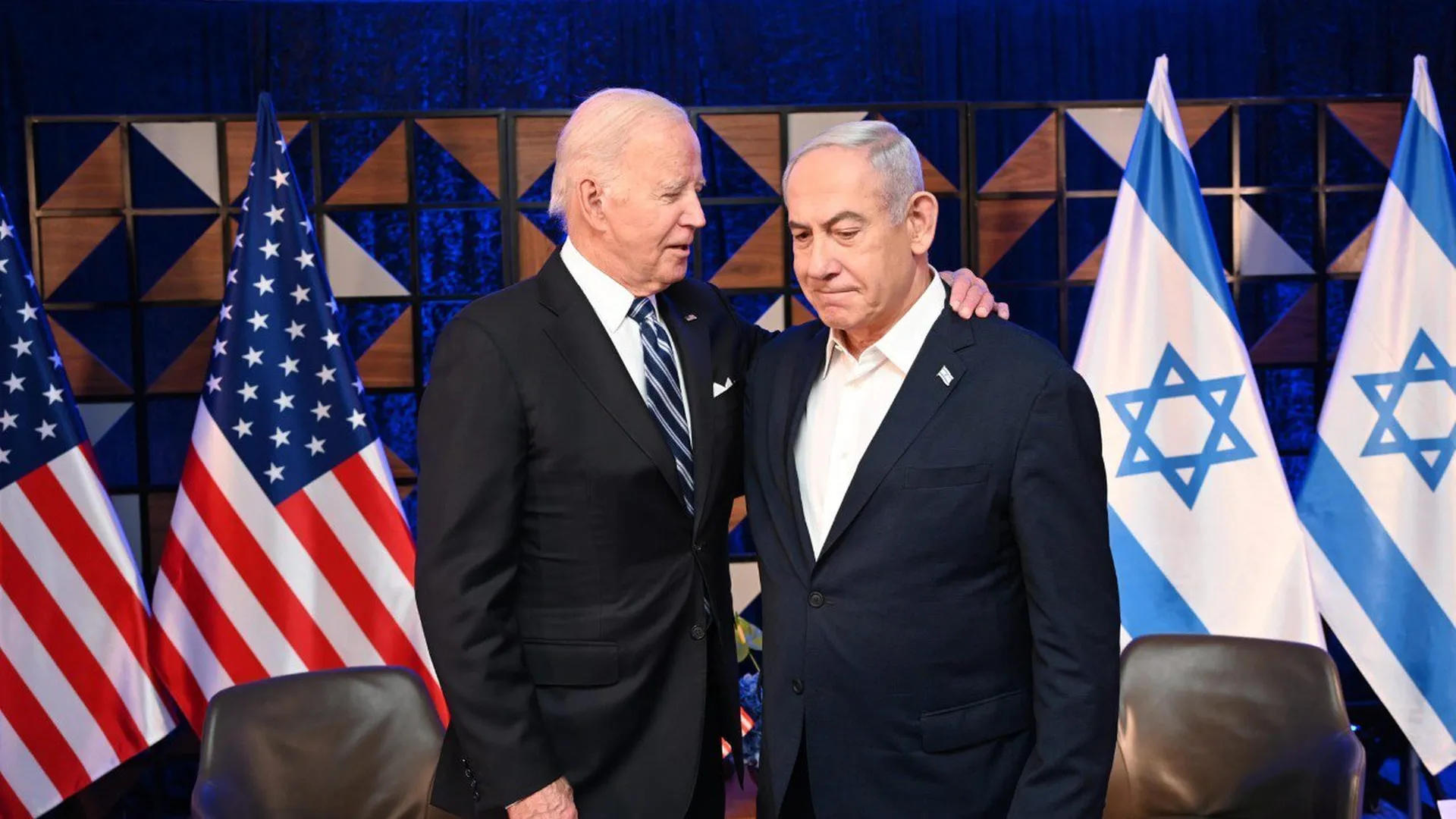 ▲美国总统拜登（左）与以色列总理内塔尼亚胡