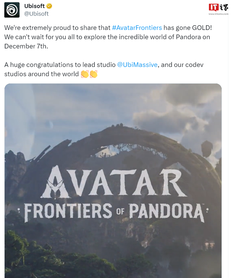 育碧《阿凡达：潘多拉边境》已开发完成进入压盘阶段，12 月 7 日发售