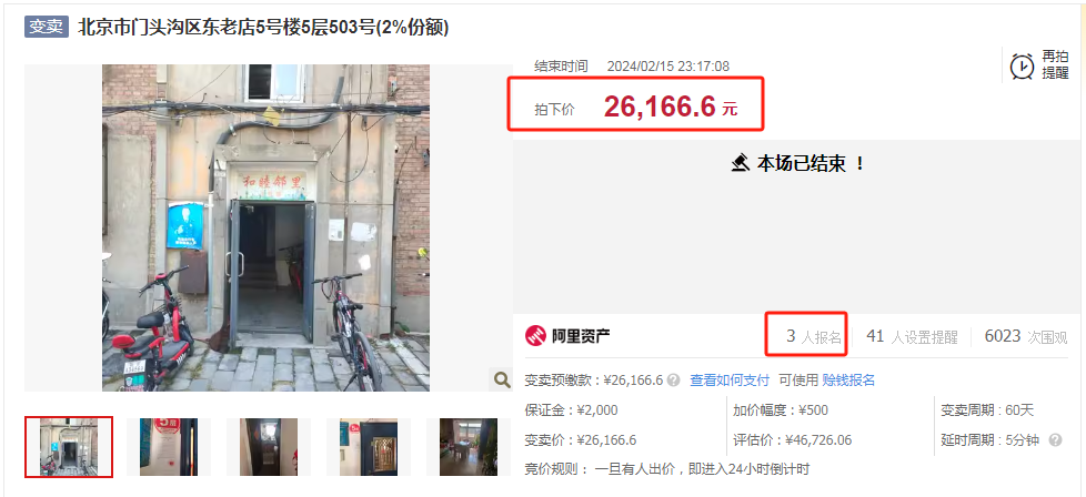 北京一“老破小”房屋2%份额变卖，2.62万元买下1.18㎡