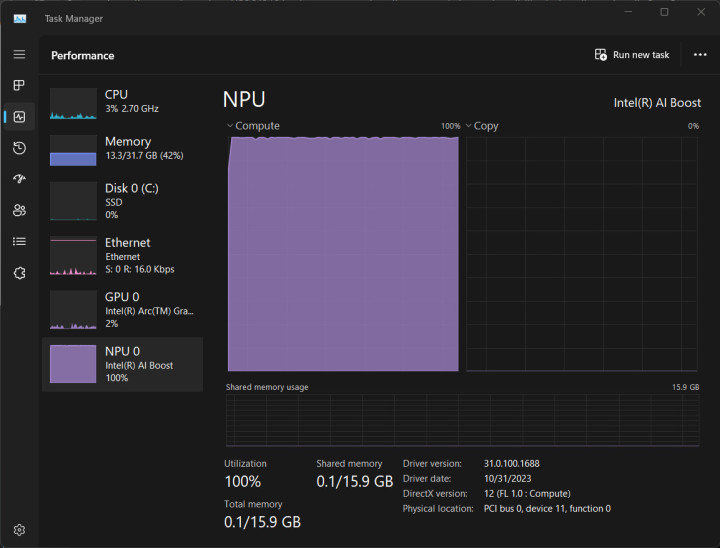 （目前英特尔NPU已经支持了Windows11任务管理器的系统占用显示）