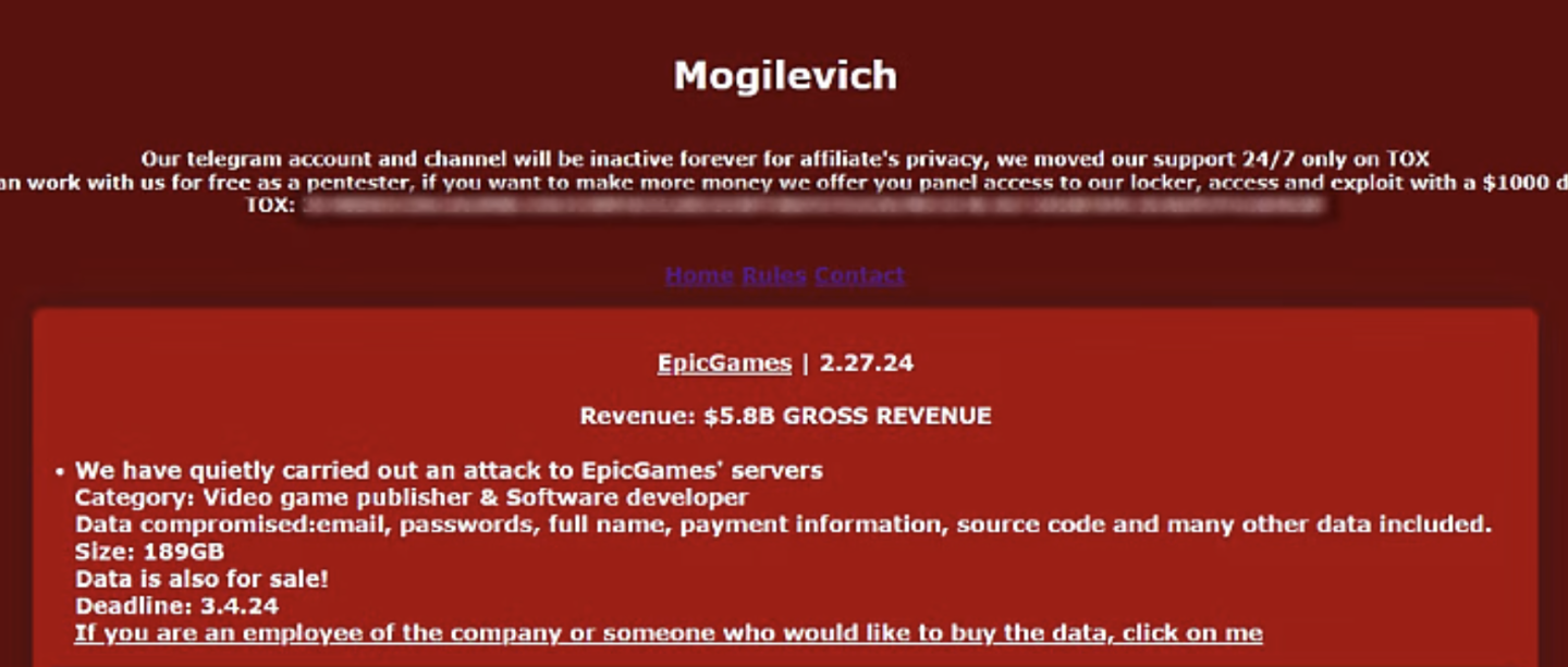 Epic否认自家遭黑客入侵“损失189GB数据”