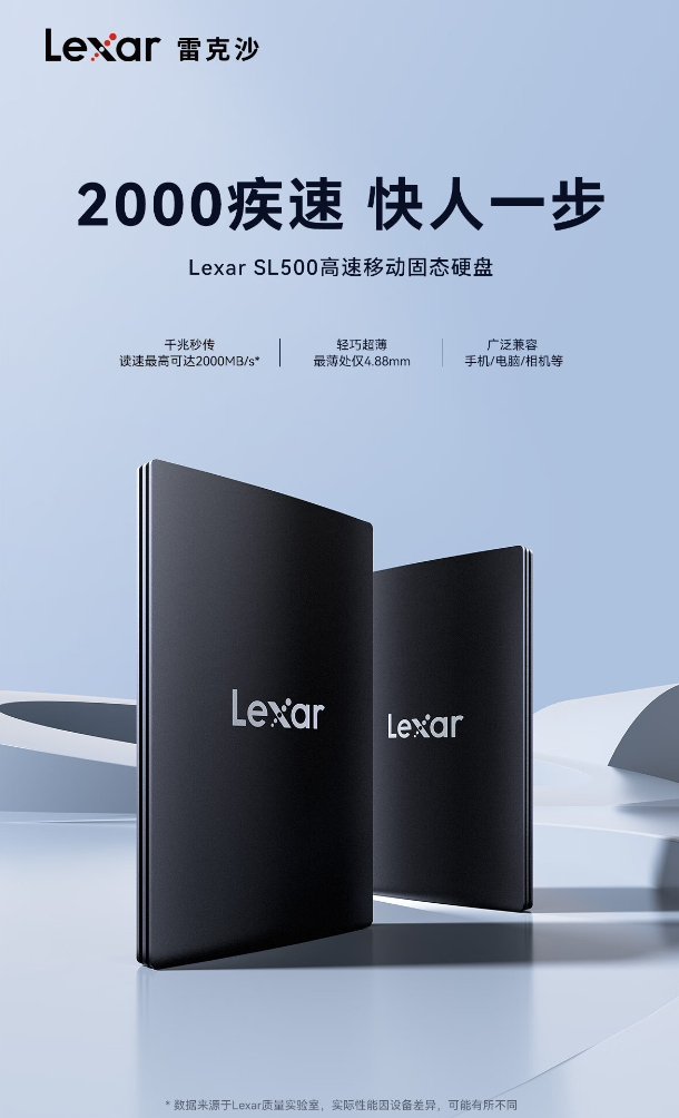 Lexar雷克沙推出新款轻巧便携式移动固态硬盘SL500，性能更上一层楼