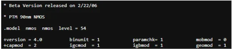 图2:90 nm PTM型号的几行文字。图片由亚利桑那州立大学提供