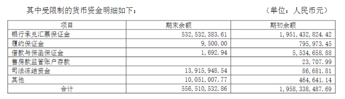 截至2023年末东方集团货币受限情况，图源：2023年年报