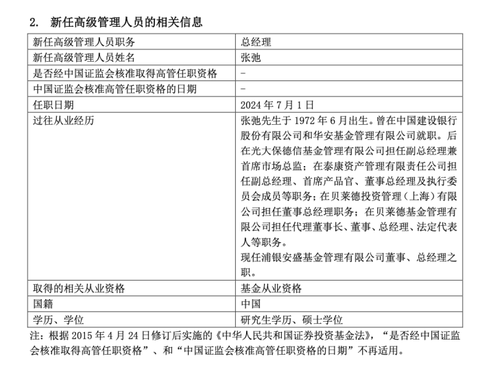 郁蓓华离开，原贝莱德基金张弛“接棒”浦银安盛基金总经理