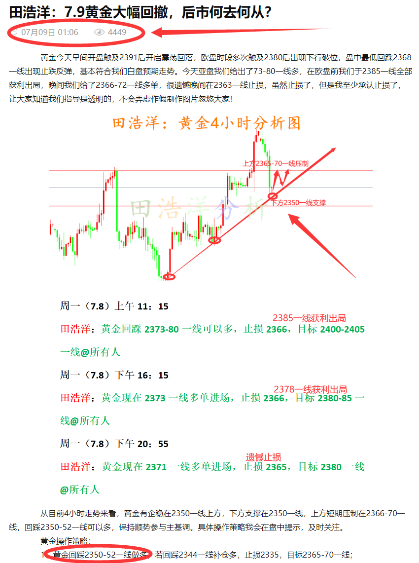 田浩洋：7.9黄金日内操作策略及行情趋势解读