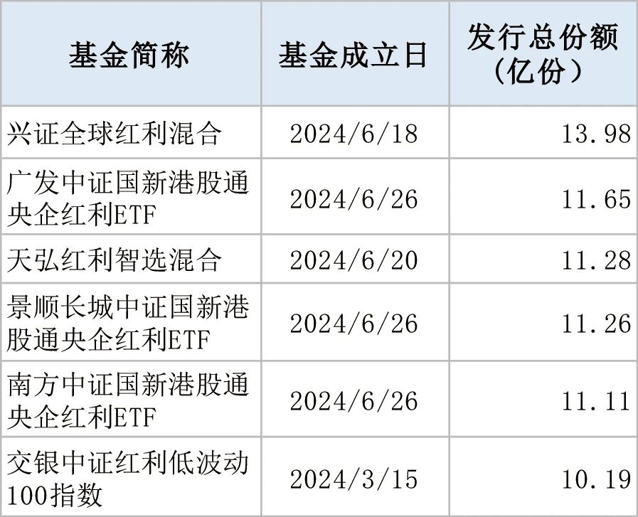 今年以来发行规模超10亿元的红利主题基金